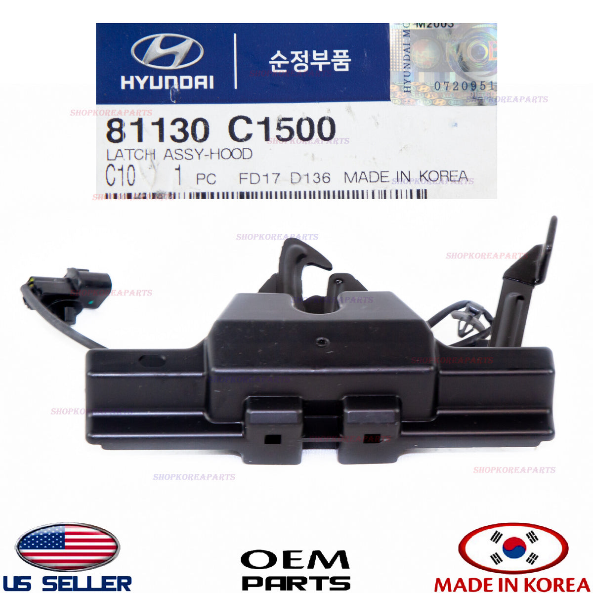 GENUINE OEM Hood Lock Latch Release 2018–2019 Hyundai Sonata 81130-C1500