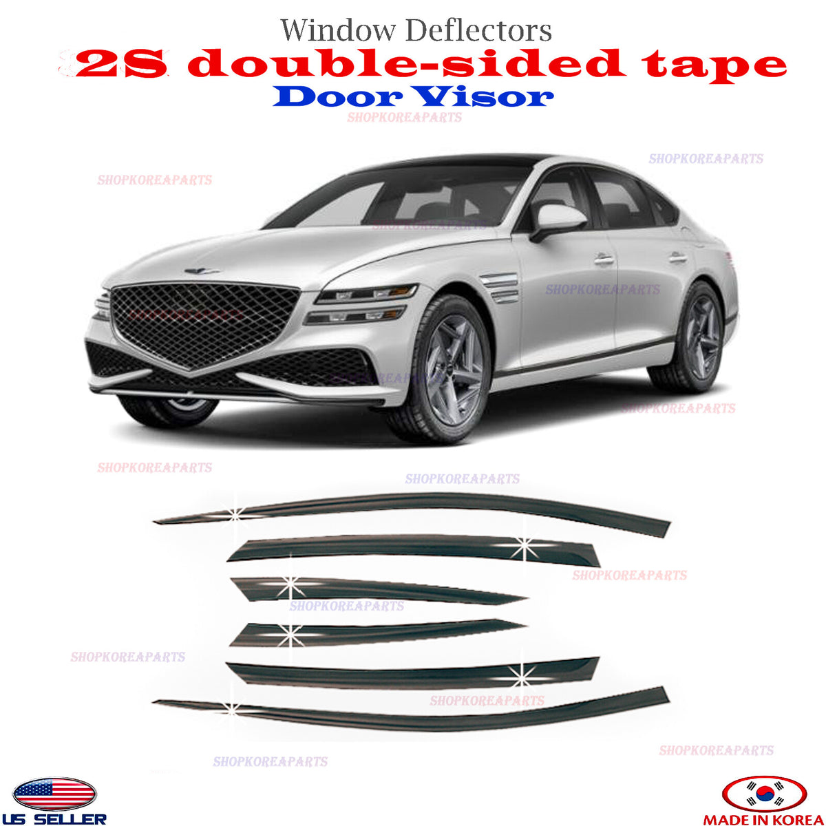 Black Window Door Visor Vent Shade Rain Guard fits Genesis G80 2021-2025 ⭐6pcs⭐