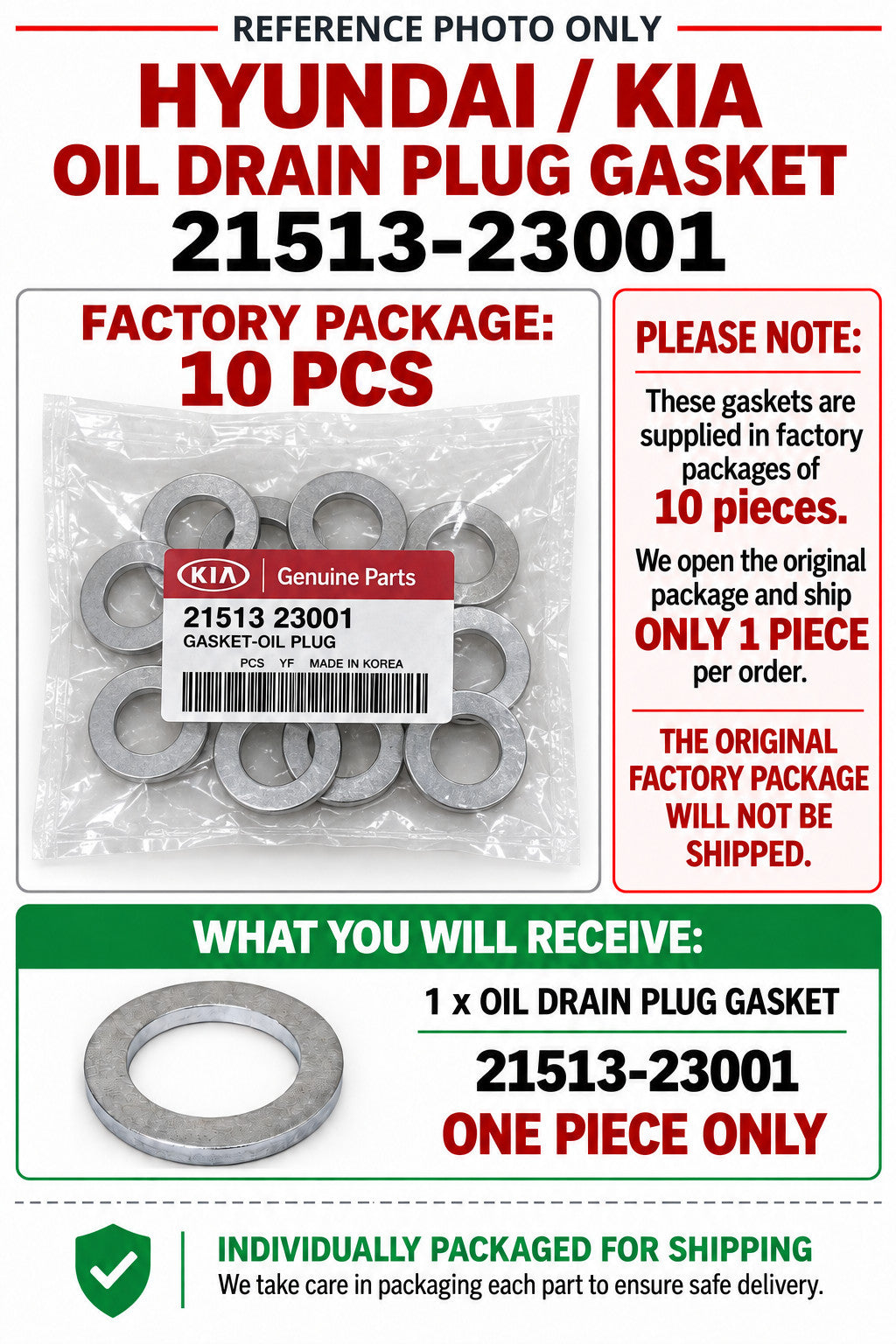 1pcs GENUINE OEM Engine Oil Washer Hyundai Kia Genesis 21513-23001