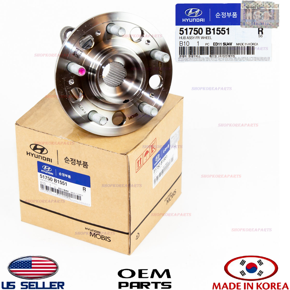 WHEEL HUB & BEARING FRONT GENUINE G80 GENESIS 3.8L 4WD 2015-2017 51750B1551