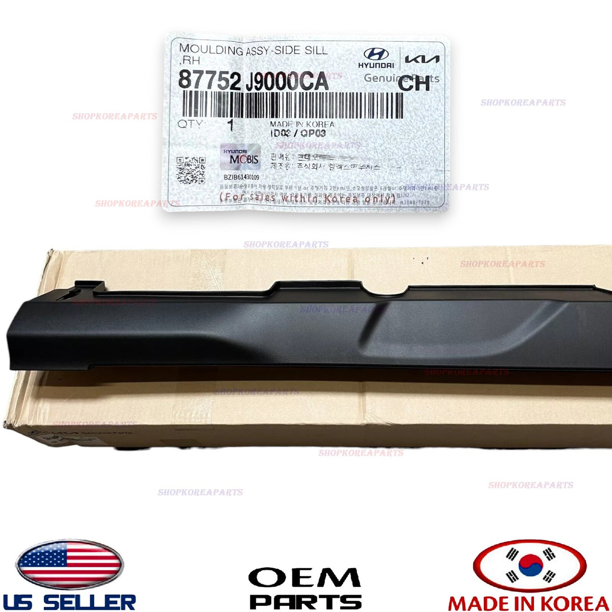 GENUINE OEM Right Passenger Side Rocker Molding Sill BLACK 2018-23 Hyundai Kona