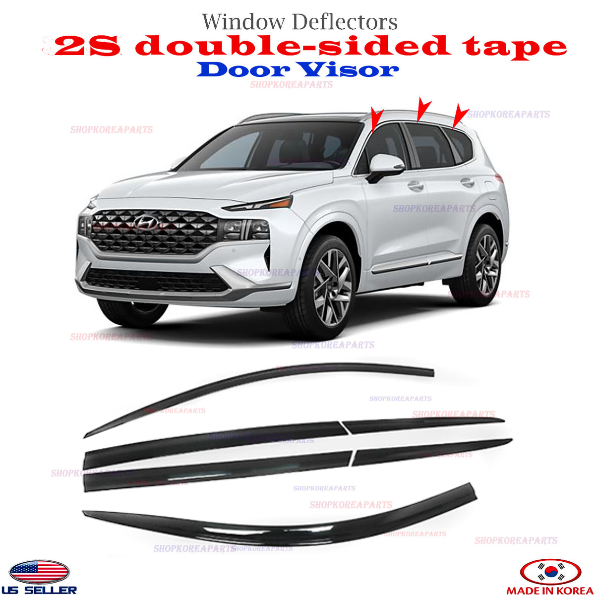 3M Tape SMOKE DOOR VISOR WINDOW VENT DEFLECTOR fits SANTA FE 2019-2023⭐6pcs⭐
