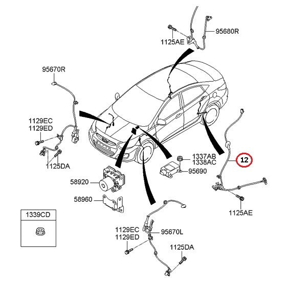 ABS WHEEL SPEED SENSOR REAR LEFT GENUINE! HYUNDAI ACCENT 2012-2014 956801R000