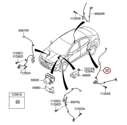 ABS WHEEL SPEED SENSOR REAR LEFT GENUINE! HYUNDAI ACCENT 2012-2014 956801R000