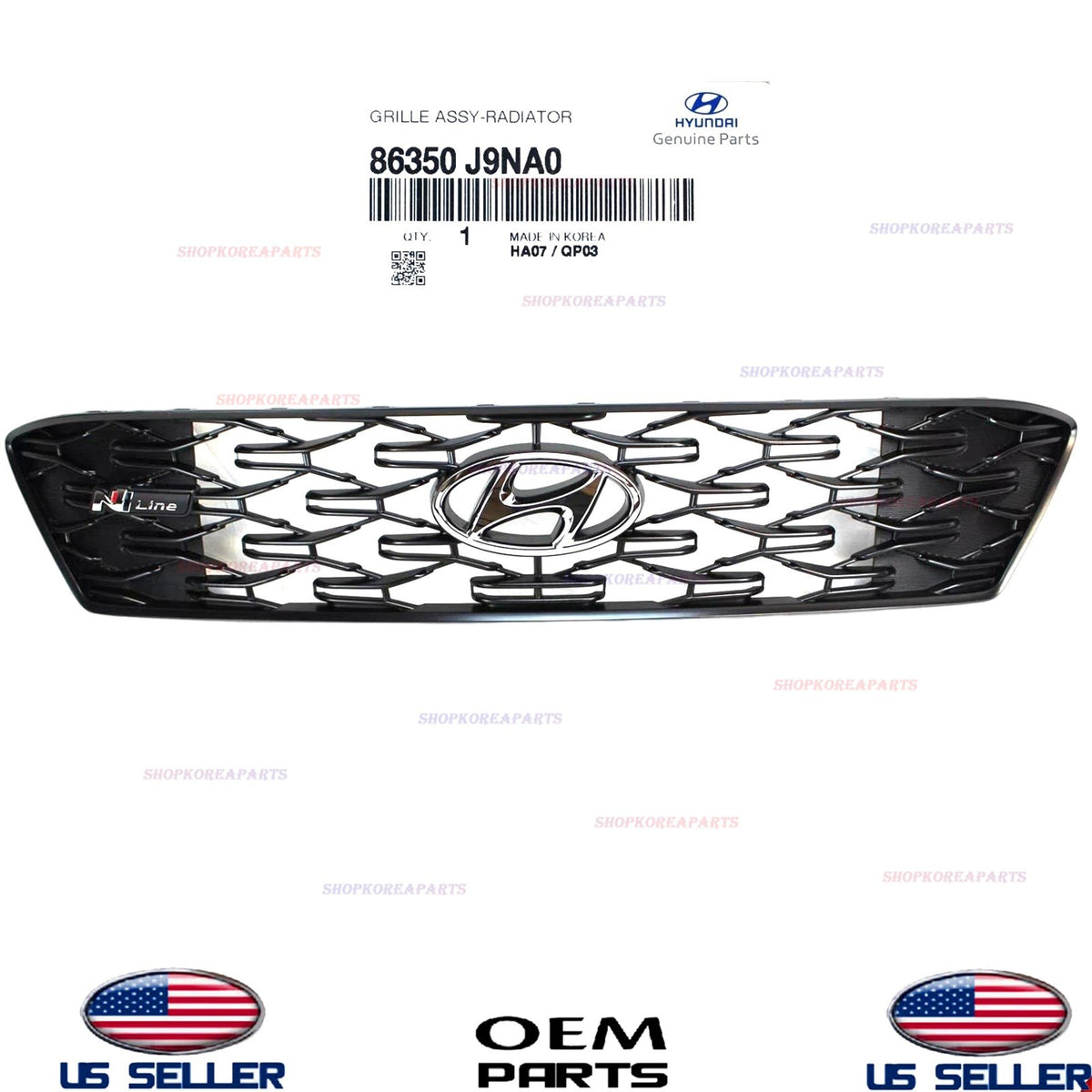 GENUINE OEM Front Upper Radiator Grille 2022-2023 Hyundai Kona N-Line