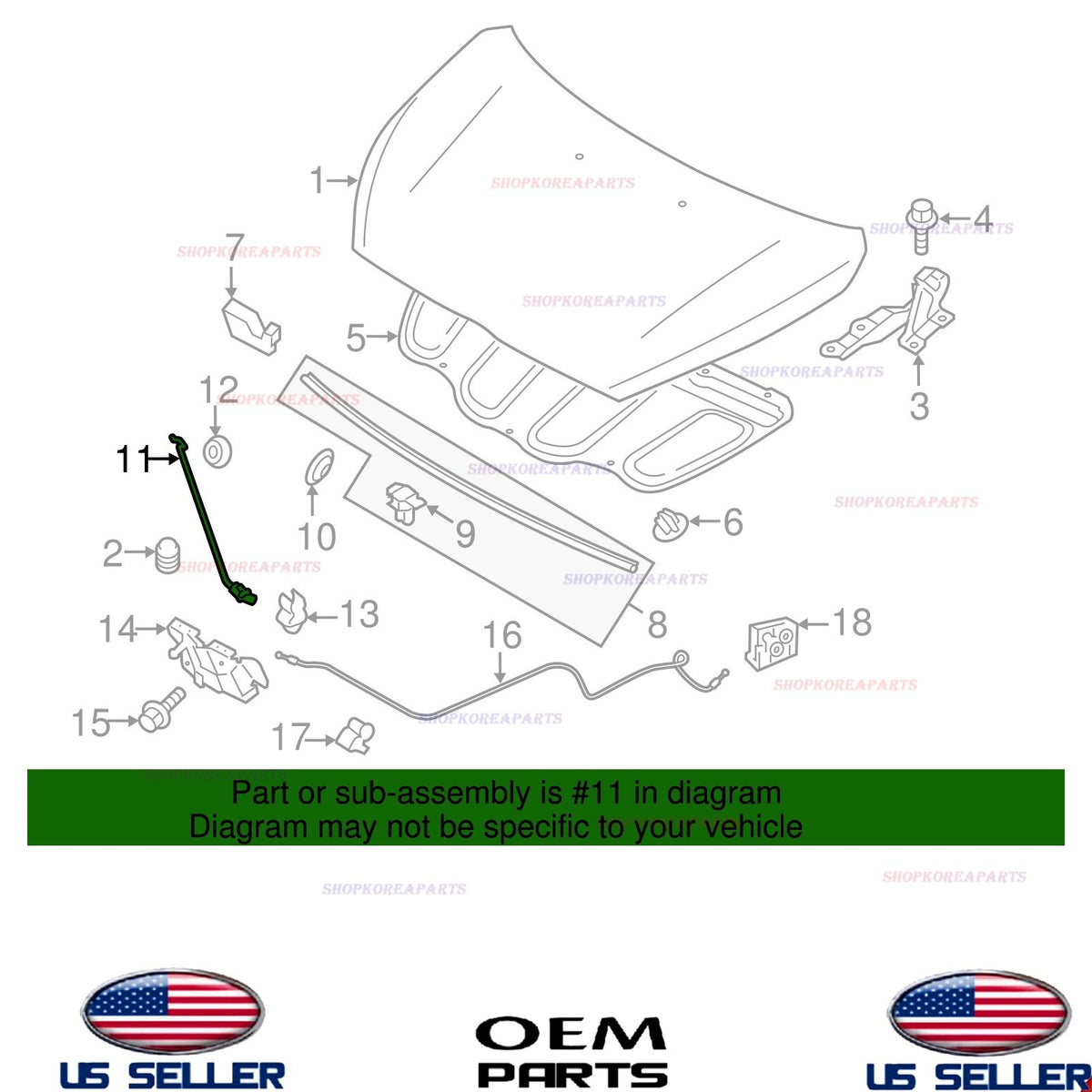 GENUINE Hood Support Rod Stay Arm 2014-2024 Mitsubishi Mirage 5906A157