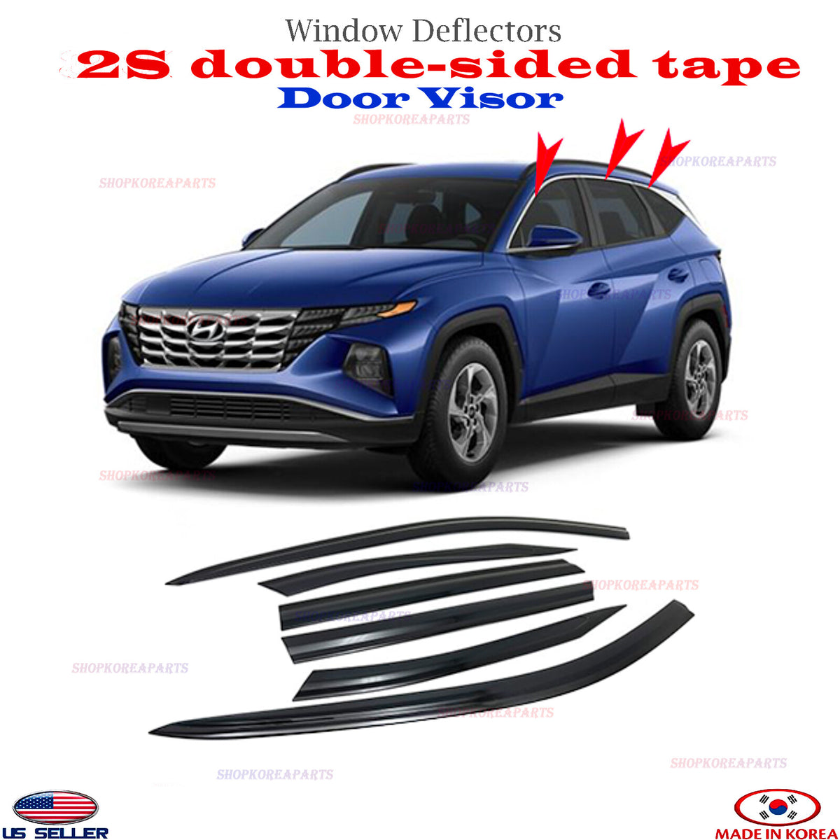 ⭐6pcs⭐ Window Door Visor Vent Shade Rain Guard fits 2022-2025 Hyundai Tucson