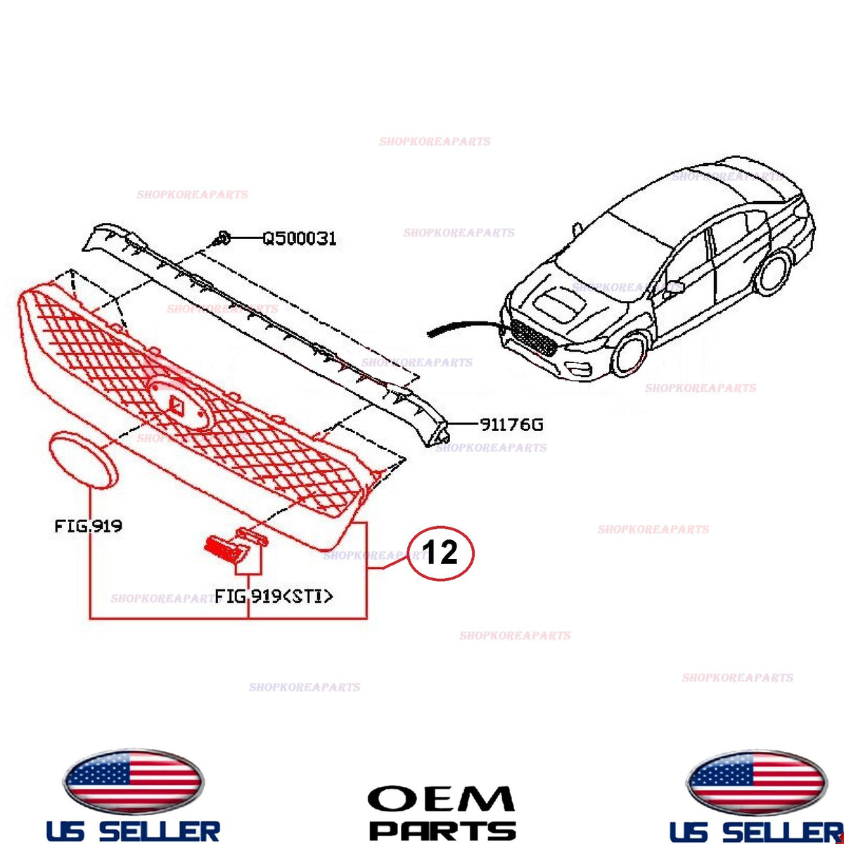 GENUINE OEM Front Radiator Grille Assembly 2014 Subaru WRX STI 91121VA000