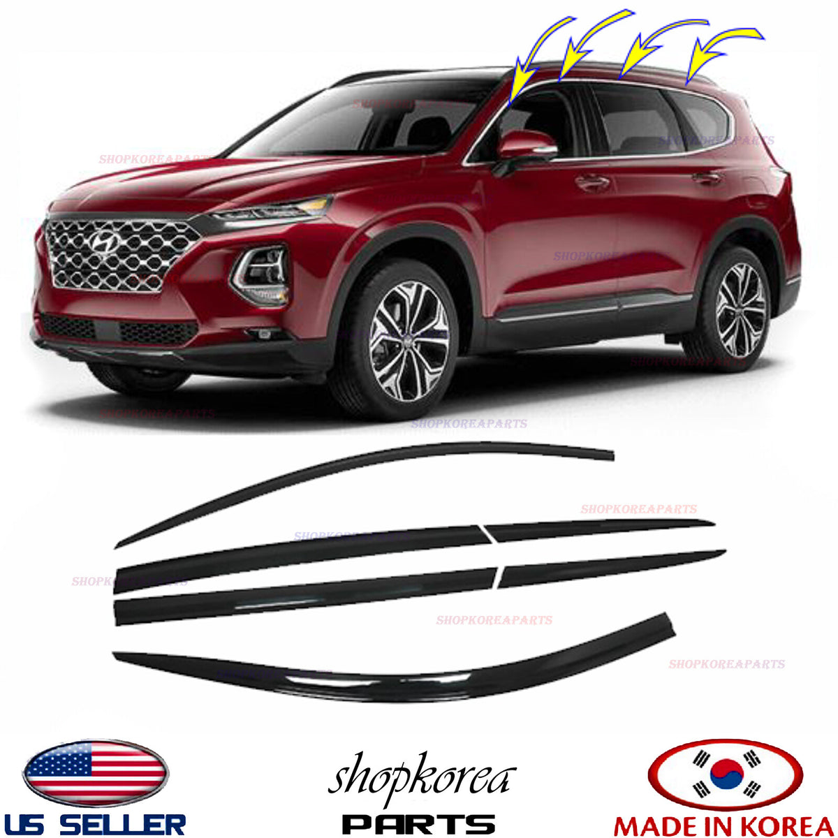 3M Tape SMOKE DOOR VISOR WINDOW VENT DEFLECTOR fits SANTA FE 2019-2023⭐6pcs⭐