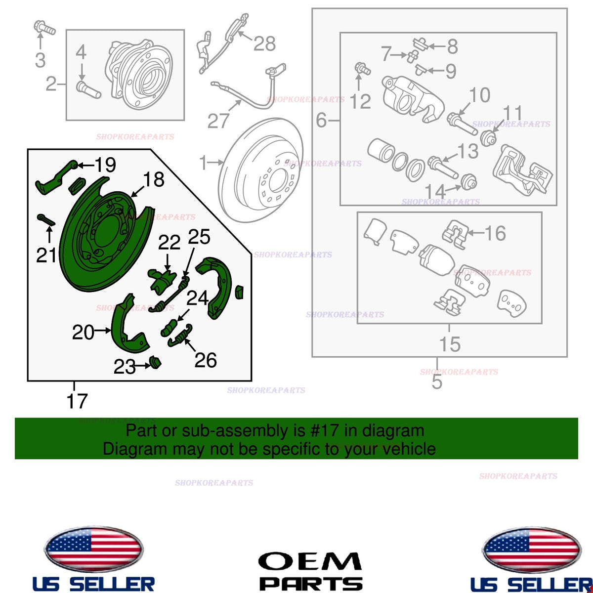 GENUINE Rear Brake Parking Plate RIGHT Passeng 2013-18 Santa Fe 2014-15 Sorento