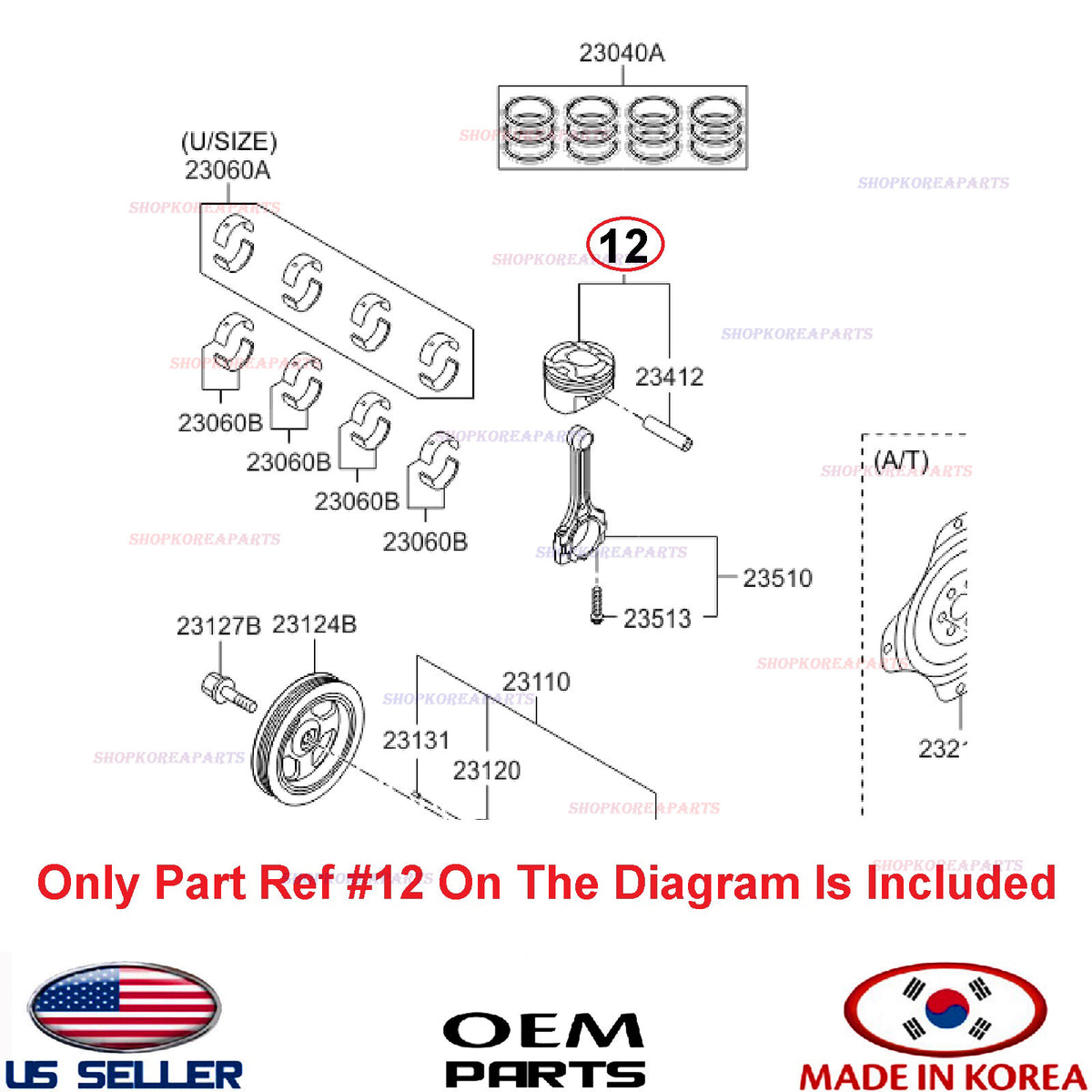 GENUINE Engine Piston & Pin Assy 1.6L STD-A ⭐OEM⭐ HYUNDAI KIA *See compatibility