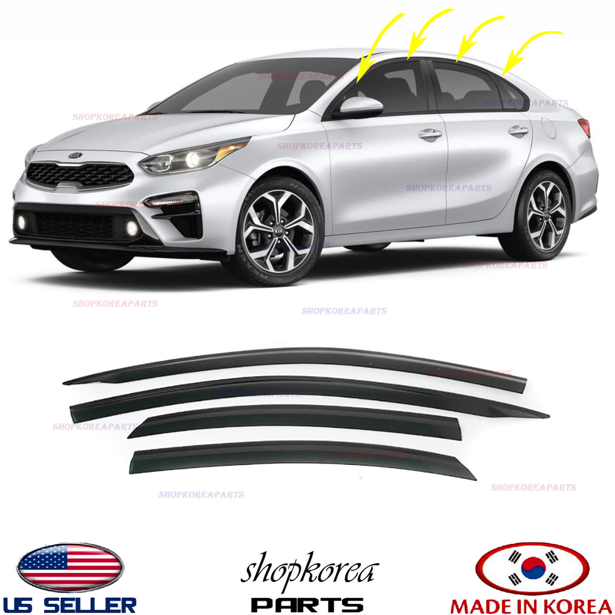 Window Wind Deflector Door Visor Rain Sun Guard Vent 6pc for 2019-2024 Kia Forte