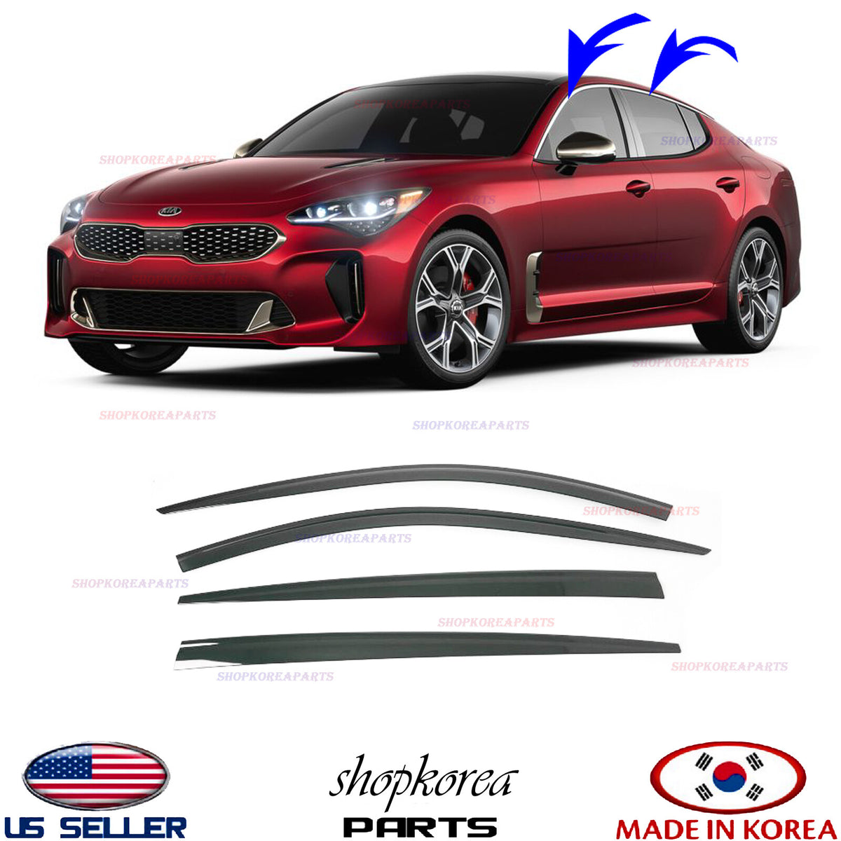 2S Tape Smoke Door Visor Vent Window Deflector Fits 2018-2023 Kia Stinger