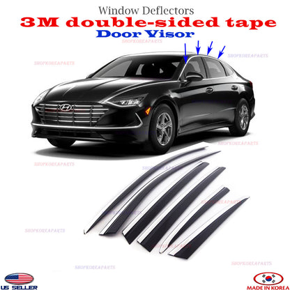 DOOR VISORS Chrome strip Smoke WINDOW VENT DEFLECTOR fits for SONATA 2020-2024