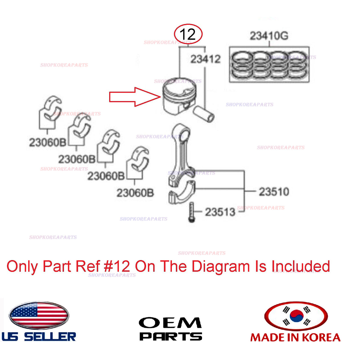 GENUINE Piston & Pin 1pcs OEM Hyundai Kia KIA HYUNDAI 2.4L 2007-2013 234102G201