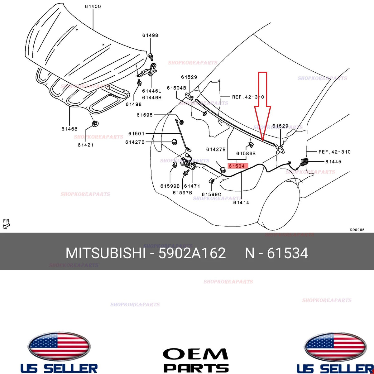 GENUINE OEM Weatherstrip Hood Rear 2014-2024 Mitsubishi Mirage 5902A162