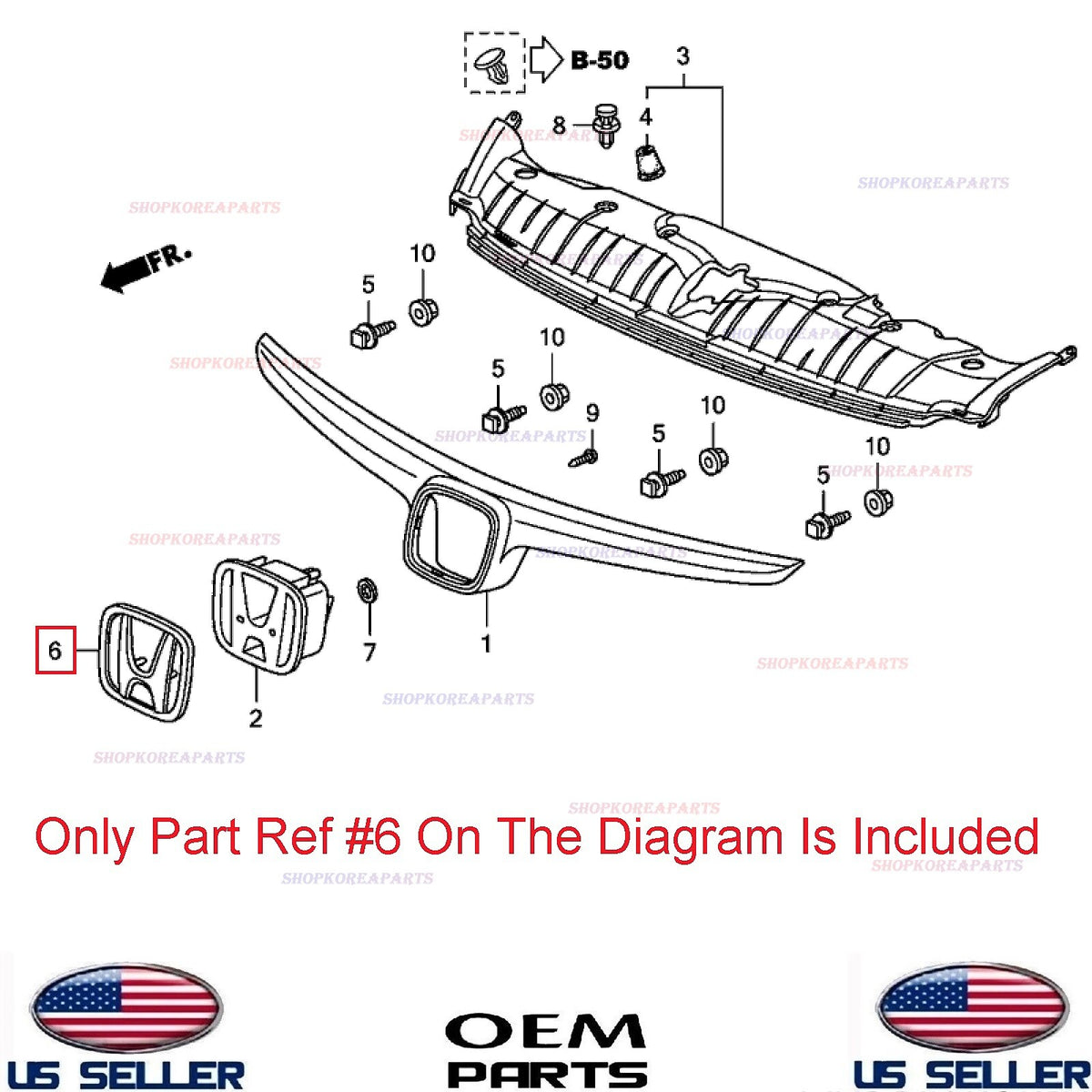 GENUINE Front Grille Emblem OEM Civic Hybrid 03-08 Sedan 06-08 / Element 07-08