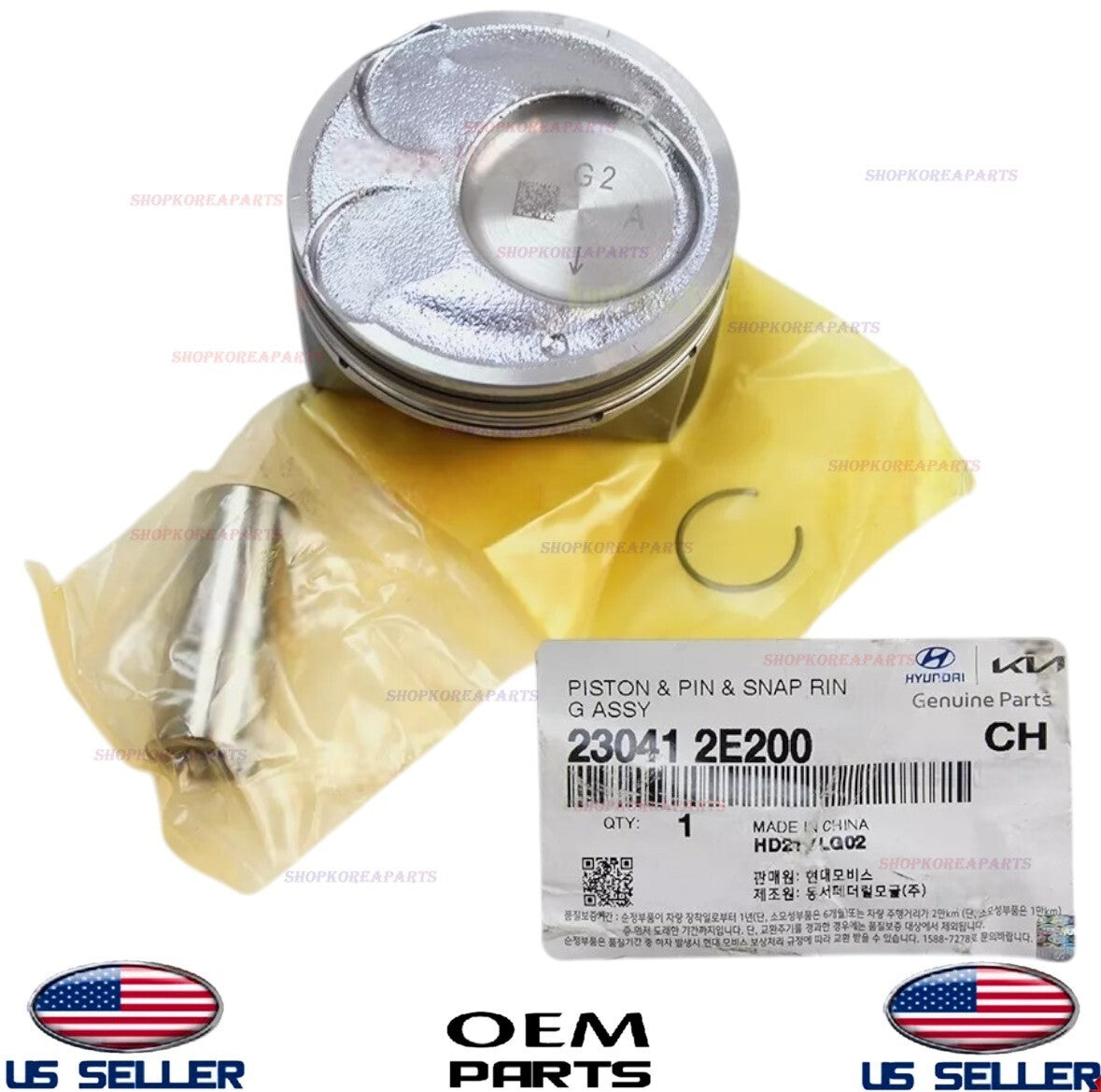GENUINE Piston & Pin 1pcs OEM Hyundai Kia 2.0L 2014-2019 *See compatibility