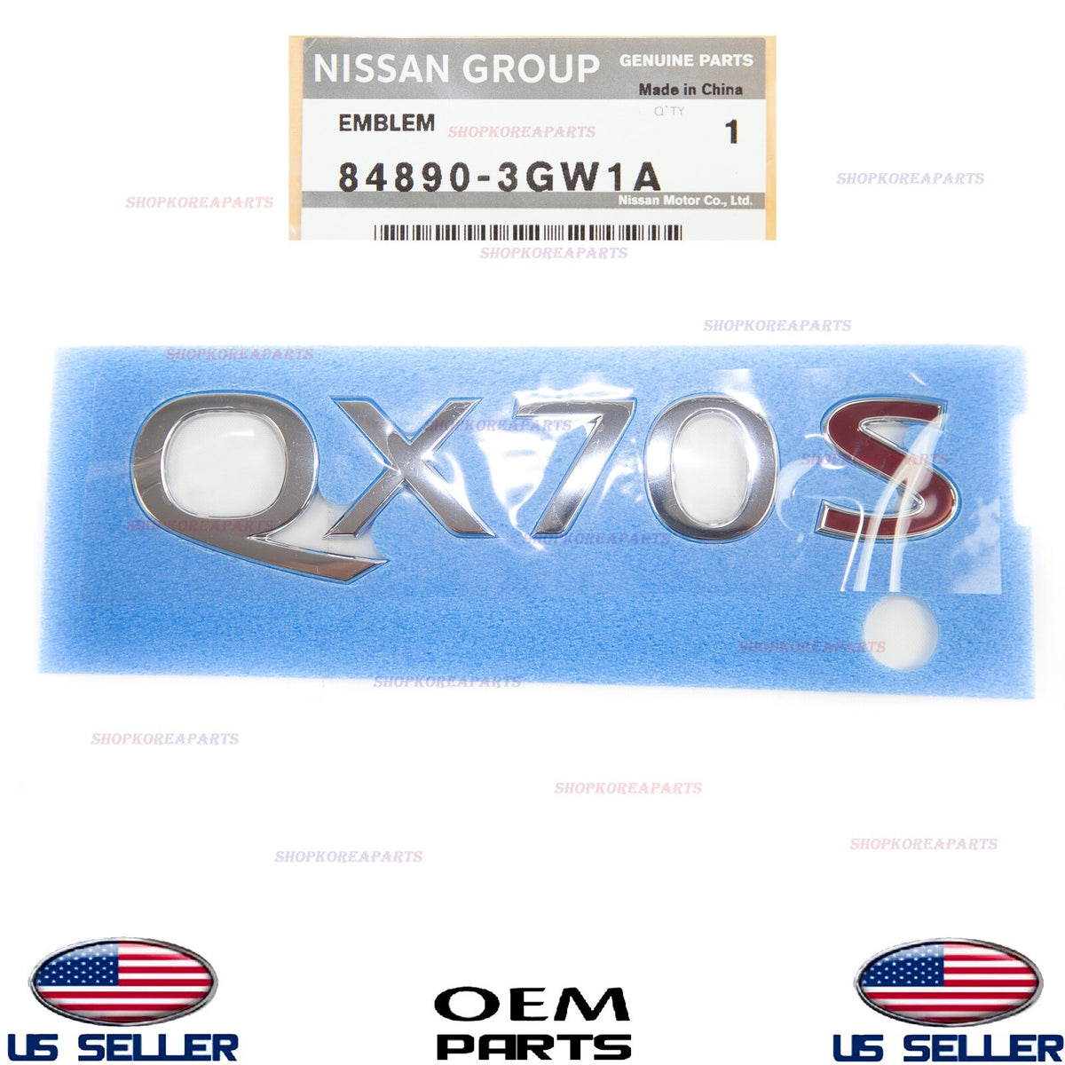 GENUINE OEM Rear Trunk Lid QX70S Emblem Nameplate 2014–2017 Infiniti 84890-3GW1A
