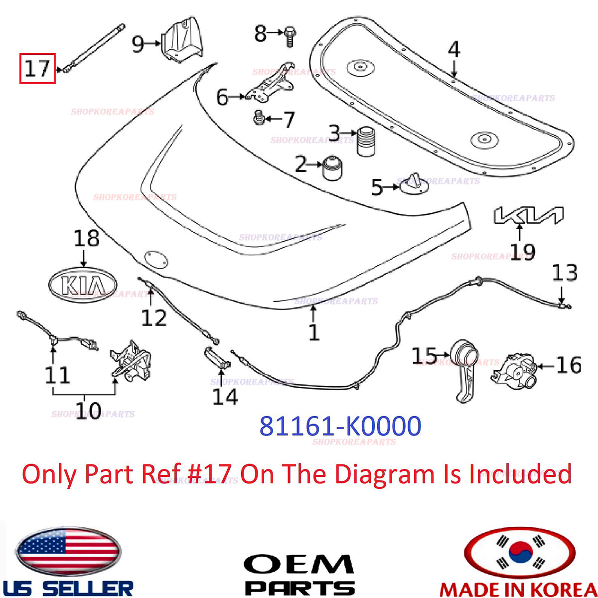 GENUINE Hood Lifter Support Strut 1 piece ⭐OEM⭐ Kia Soul 2020-2025 81161-K0000