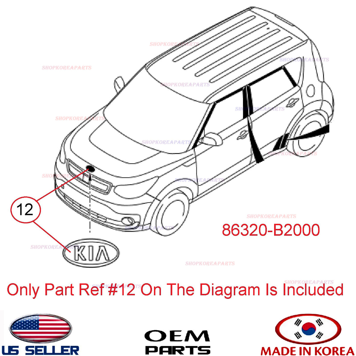 GENUINE Front Emblem Logo -KIA- Symbol ⭐OEM⭐ Kia Soul 2014-2022 86320-B2000