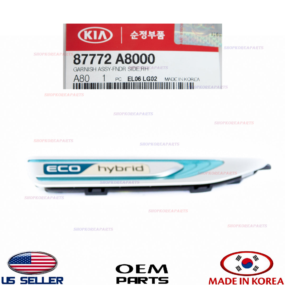 Molding Garnish Fender Passenger Side Chrome Vent Grille OEM Optima Hybrid 17-20