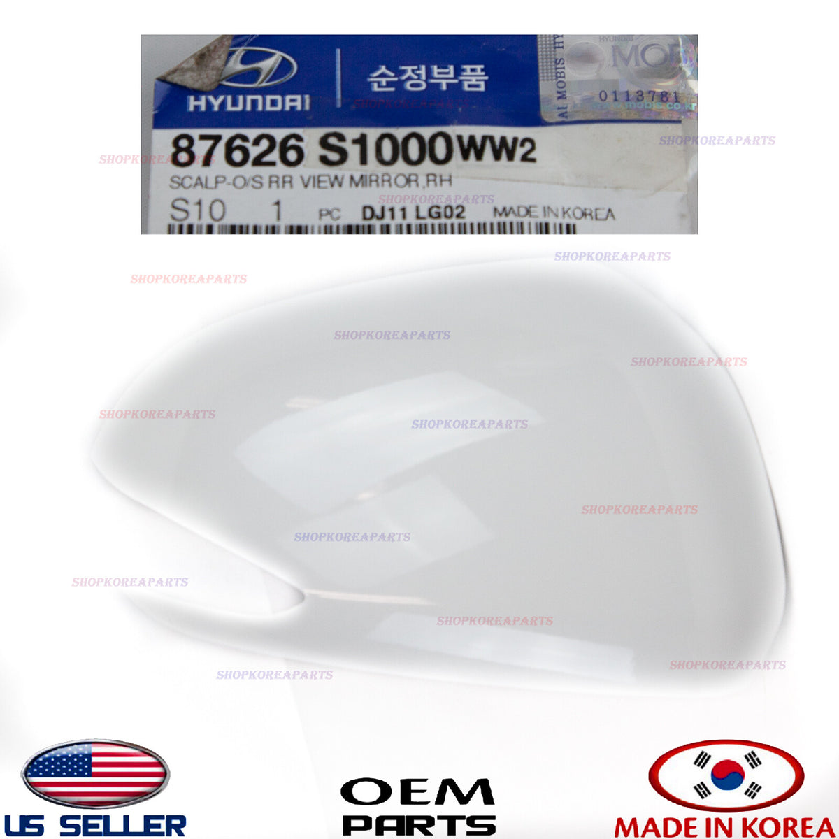 GENUINE Outside Mirror Cover Cap WHITE Right Passenger Side OEM SANTA FE 2019-23