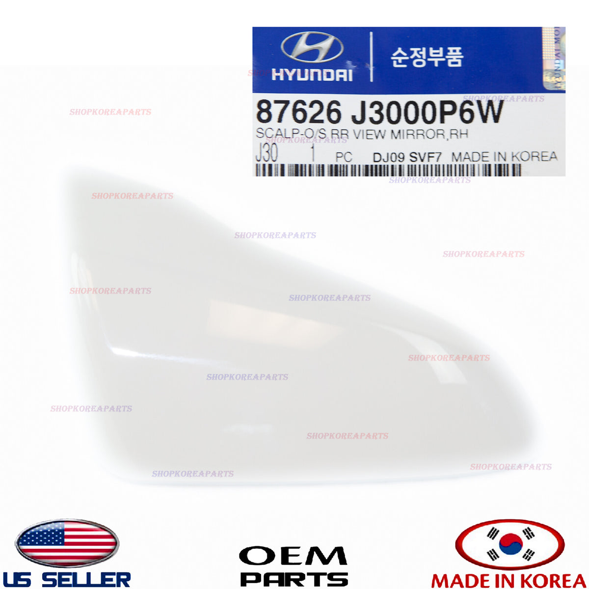 GENUINE WHITE Scalp Cap Cover RIGHT Passenger Side Mirror ⭐OEM⭐ VELOSTER 2019-21