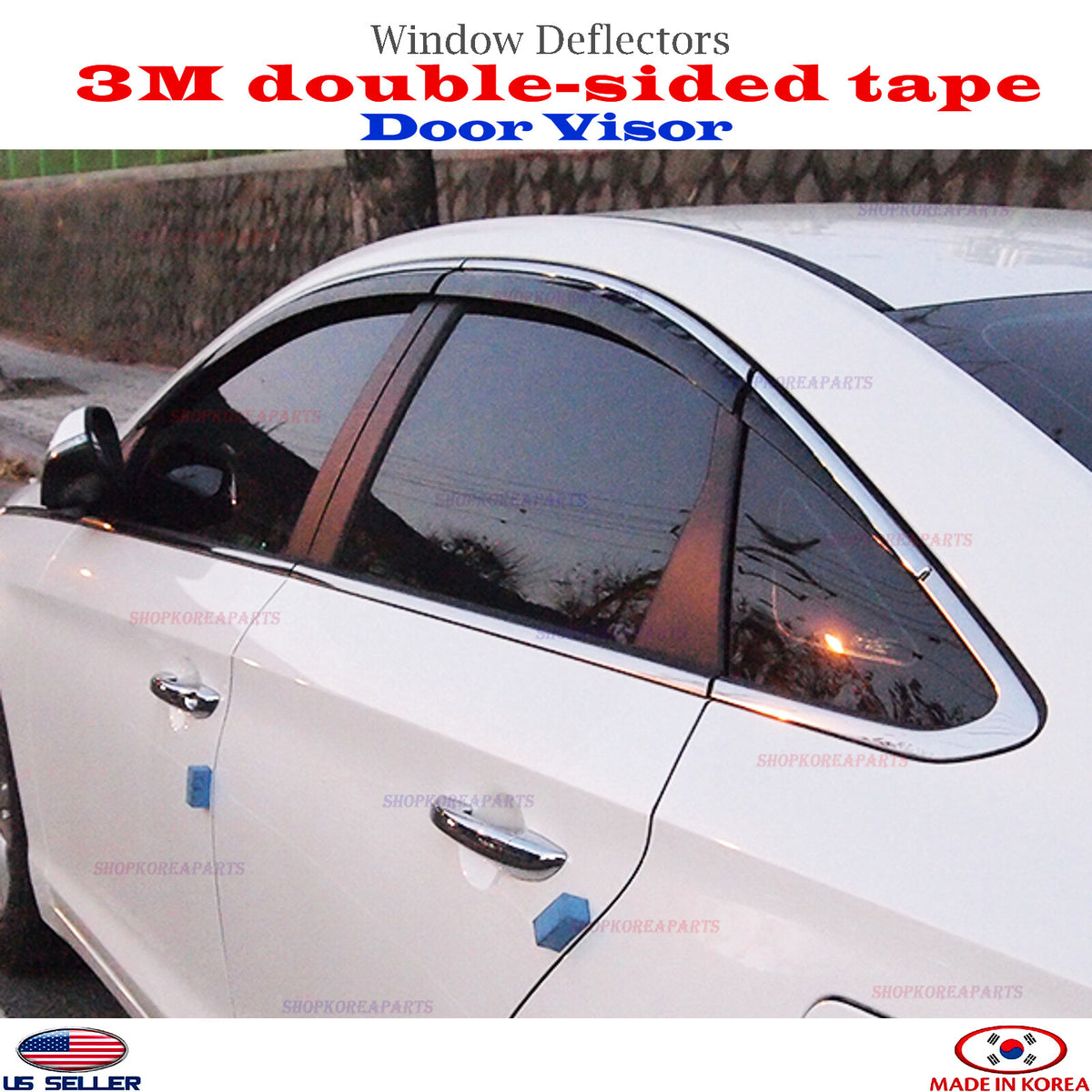 DOOR VISORS Chrome strip Smoke WINDOW VENT DEFLECTOR fits for SONATA 2015-2019
