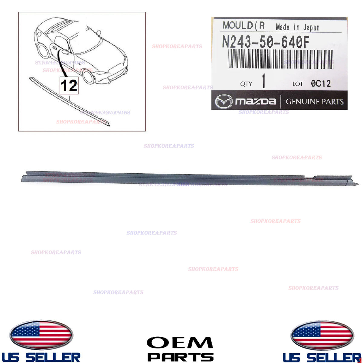 GENUINE OEM Door Belt Molding RIGHT Passenger Side 2016-2025 Mazda MX-5 Miata