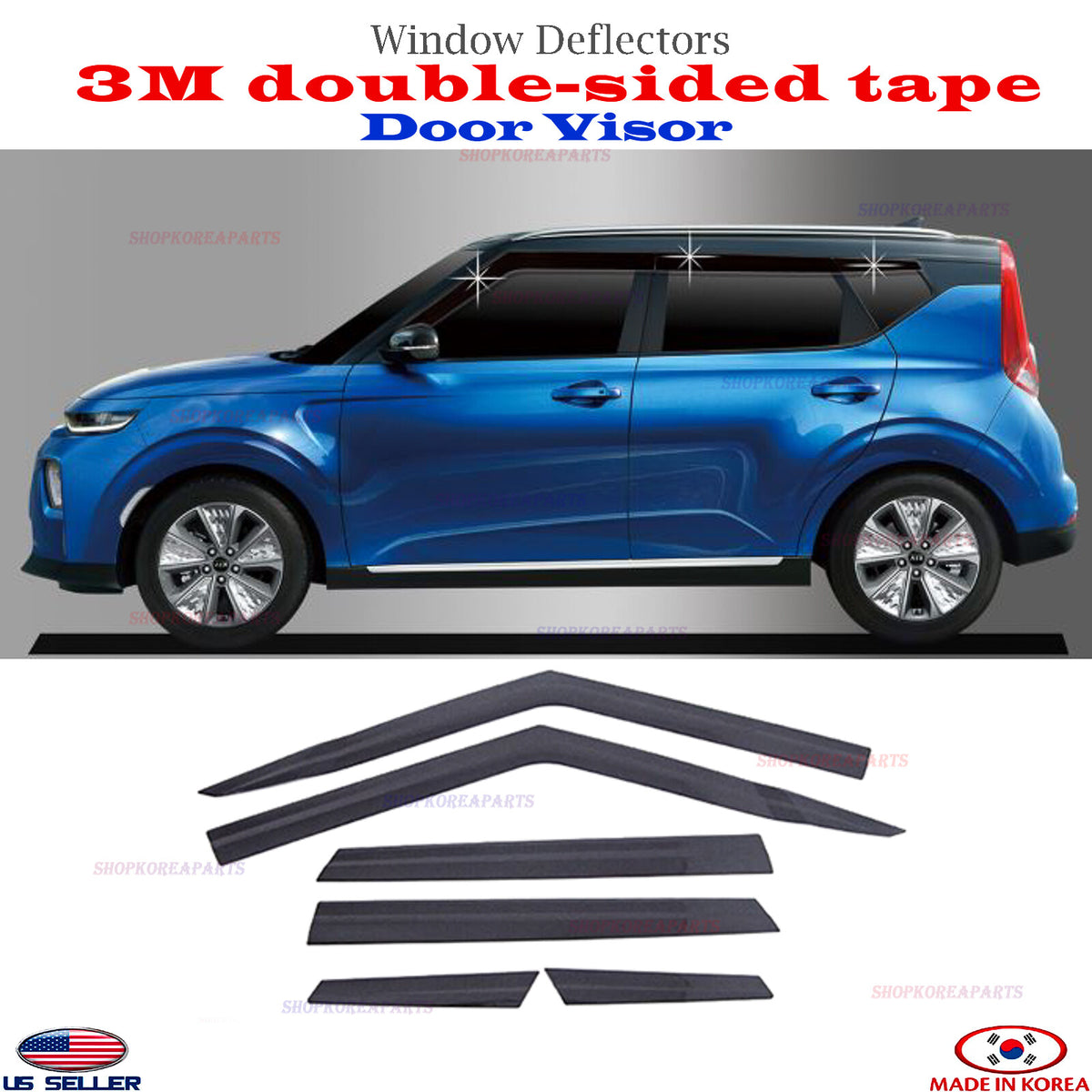 ⭐6pcs⭐ Window Door Visor Vent Shade Rain Guard fits Kia Soul 2020-2025