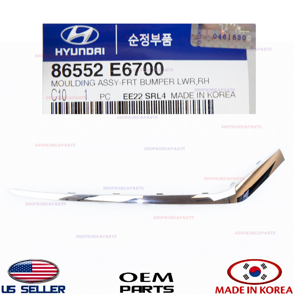 GENUINE Chrome Front Bumper Lower Molding Passenger Side OEM Sonata SE 2018-2019