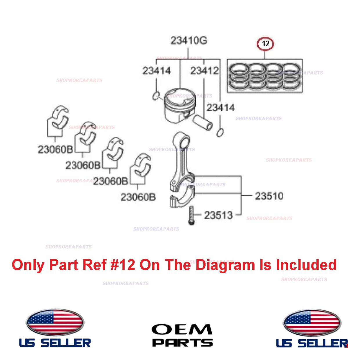 GENUINE OEM Engine Piston Ring Set 2011-2016 Sonata Optima Hybrid 2.4L L4