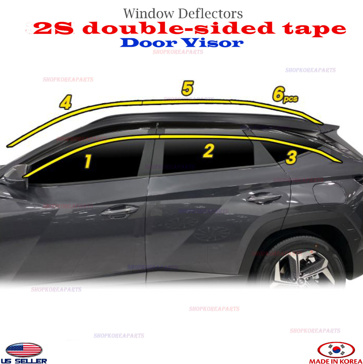 ⭐6pcs⭐ Window Door Visor Vent Shade Rain Guard fits 2022-2025 Hyundai Tucson