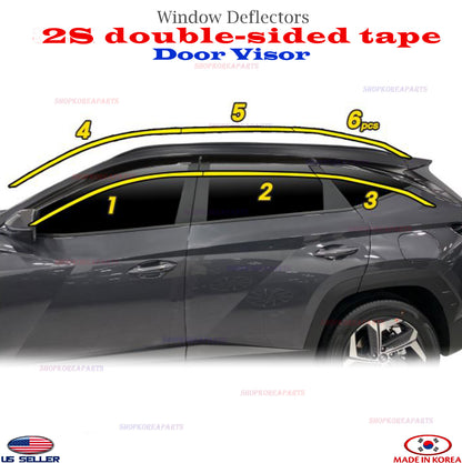 ⭐6pcs⭐ Window Door Visor Vent Shade Rain Guard fits 2022-2025 Hyundai Tucson