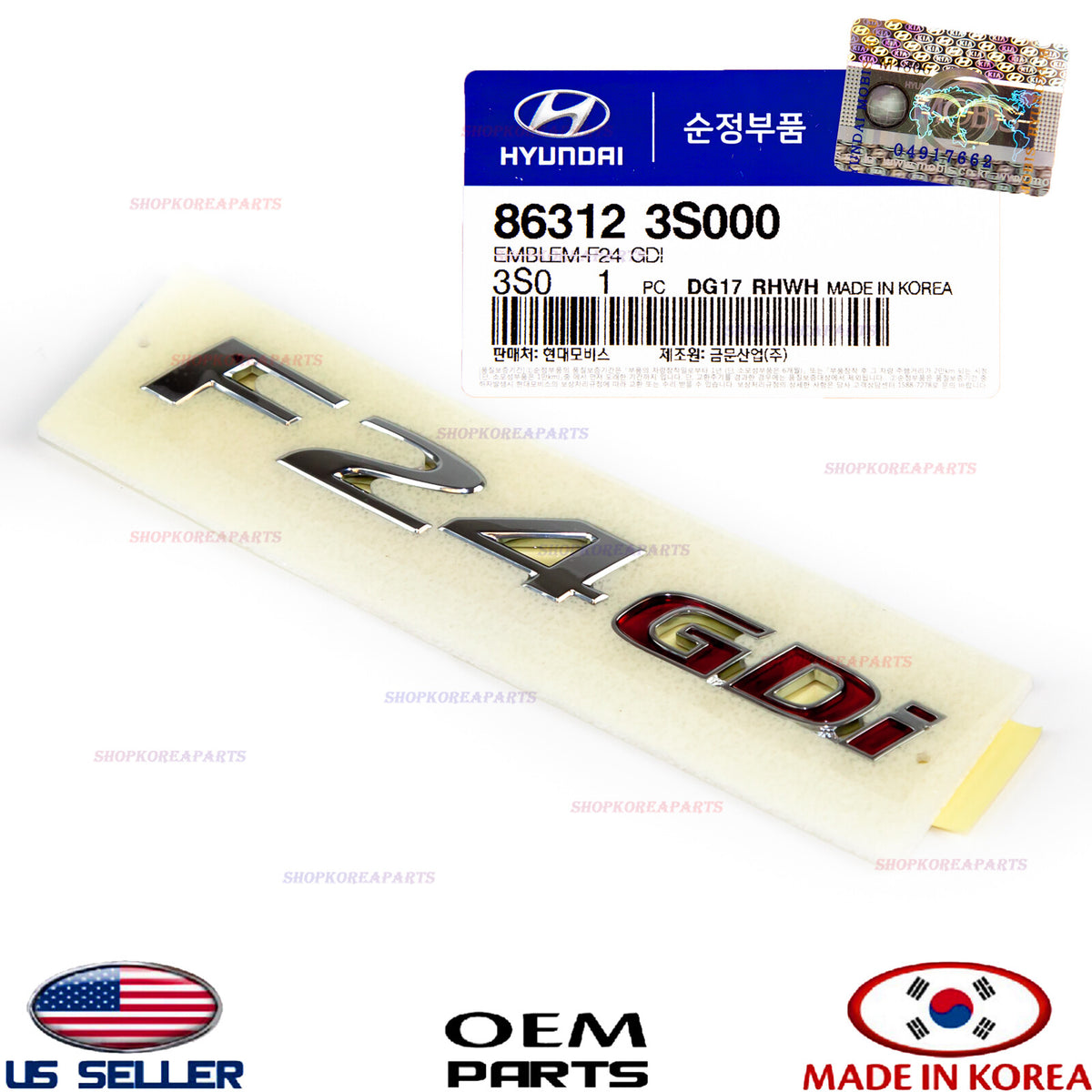 EMBLEM REAR Trunk Tail Gate F24 GDI GENUINE HYUNDAI SONATA 2011-2014 863123S000