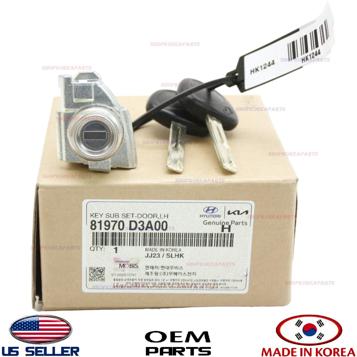 GENUINE OEM Front Left Door Lock Cylinder & Key Set 2016–2021 Hyundai Tucson