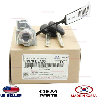 GENUINE OEM Front Left Door Lock Cylinder & Key Set 2016–2021 Hyundai Tucson