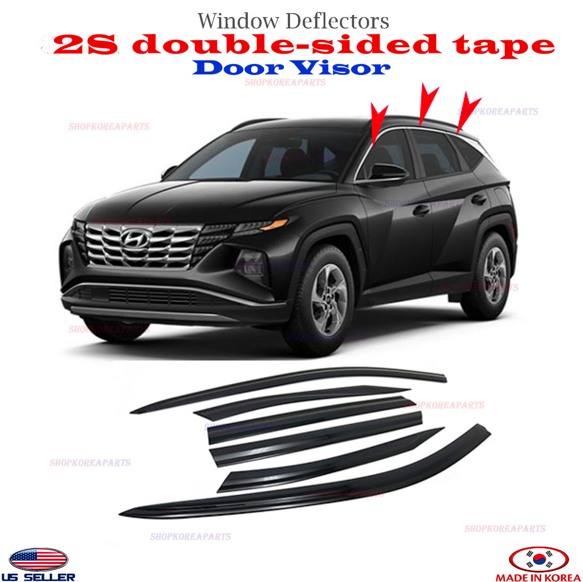 ⭐6pcs⭐ Window Door Visor Vent Shade Rain Guard fits 2022-2025 Hyundai Tucson