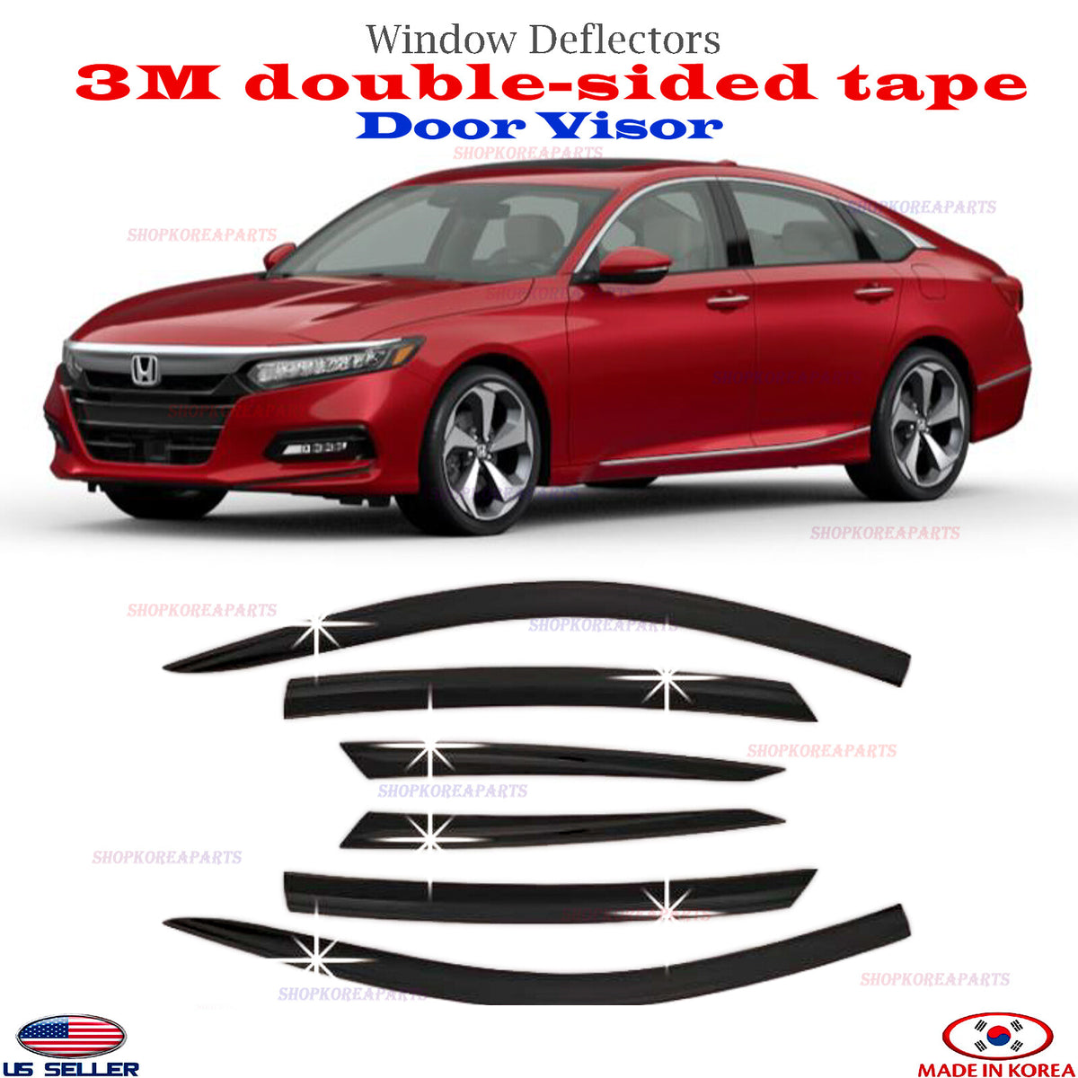 3M Tape SMOKED DOOR VISOR WINDOW VENT DEFLECTOR ⭐6pcs⭐Honda Accord 4DR 2018-2022