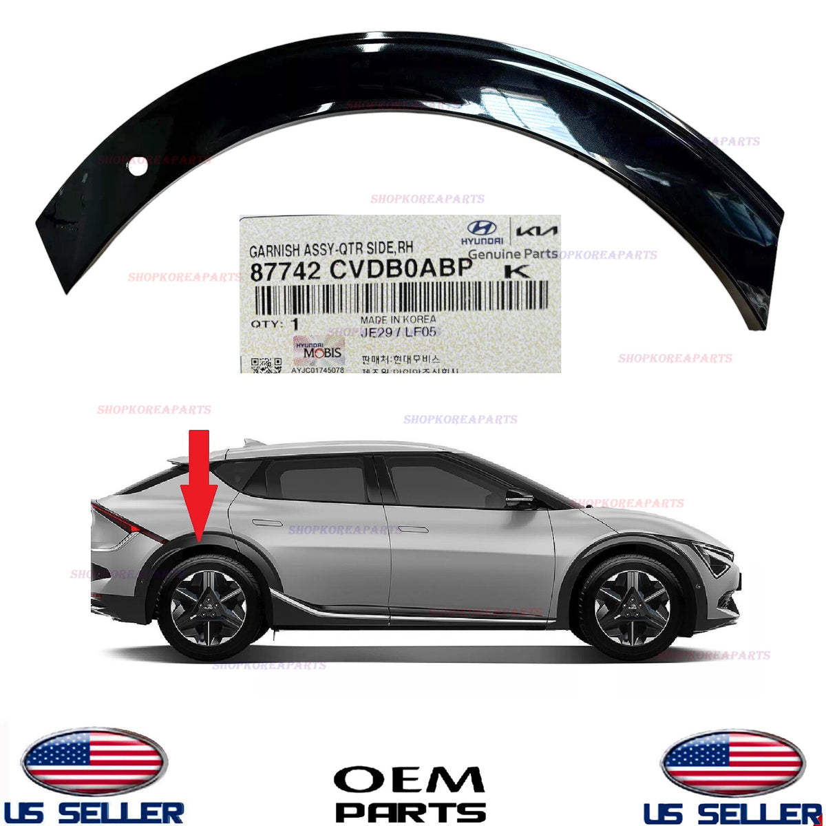 GENUINE OEM Rear Right Fender Quarter Trim Molding Black 2022-2025 Kia EV6 GT